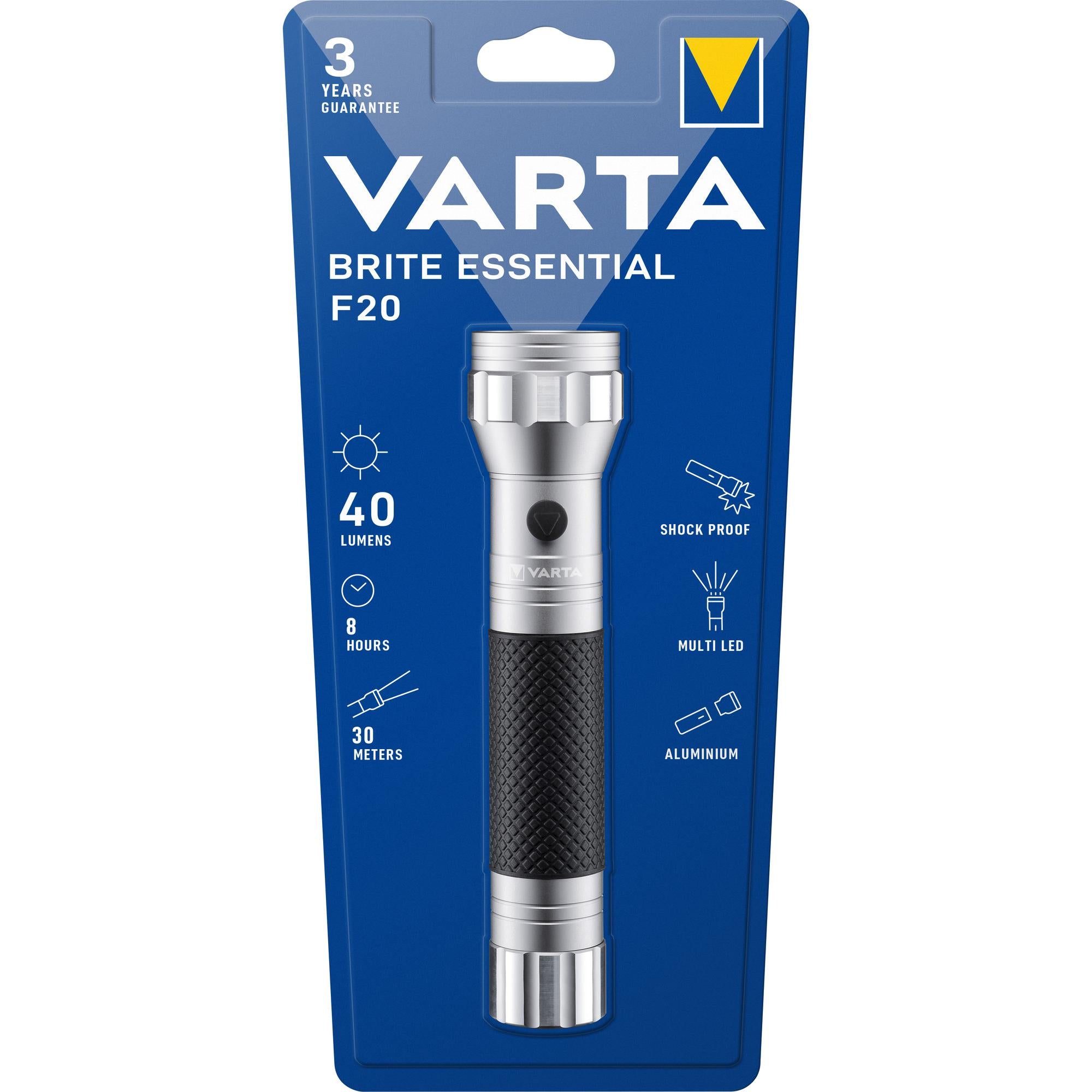 VARTA LED Taschenlampe Brite Essential F20, 40lm exkl. 2x Baby C Batterie, Retail Blister