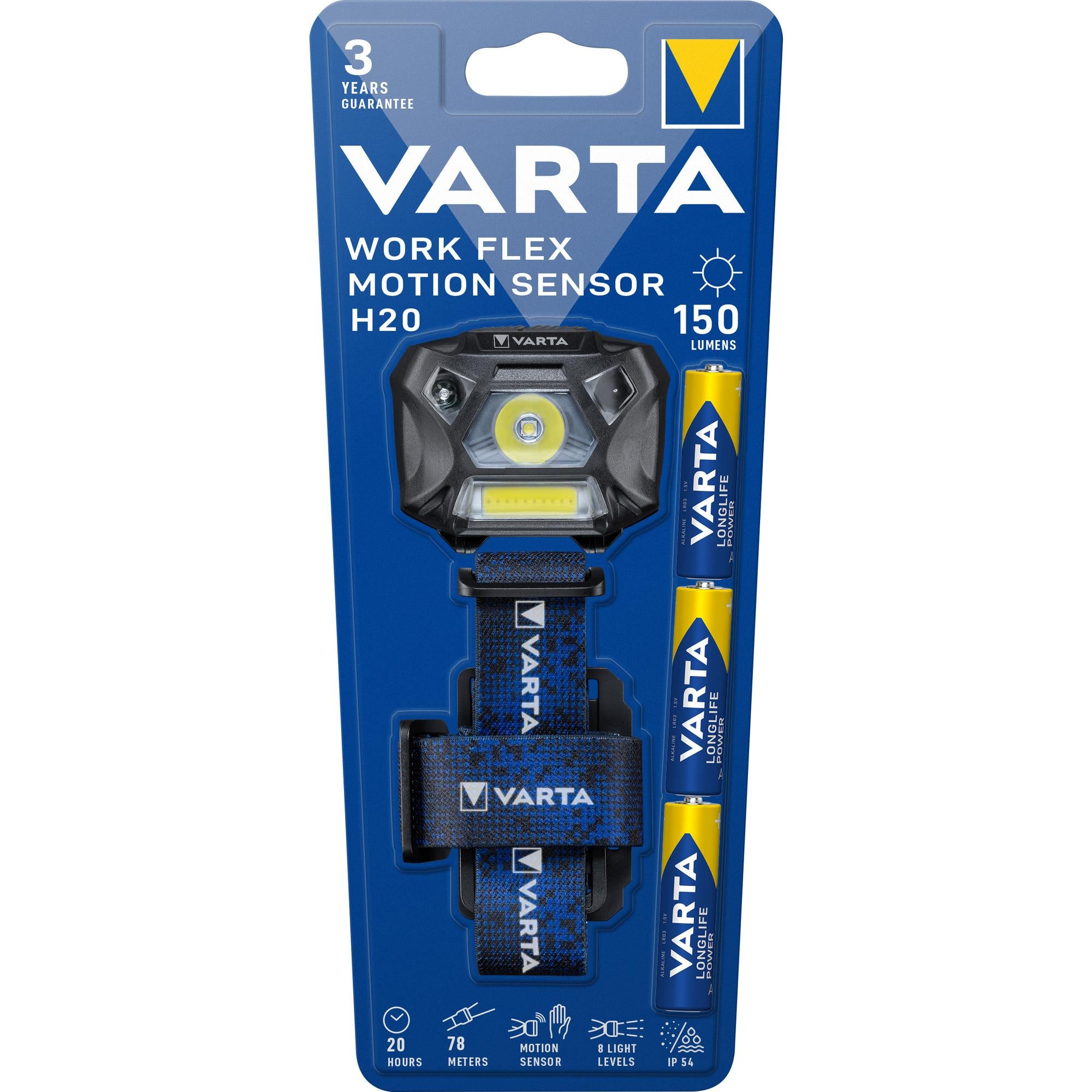 VARTA LED Taschenlampe Work Flex Line Motion Sensor, 150lm inkl. 3x AAA Alkaline Batterie, Retail Blister
