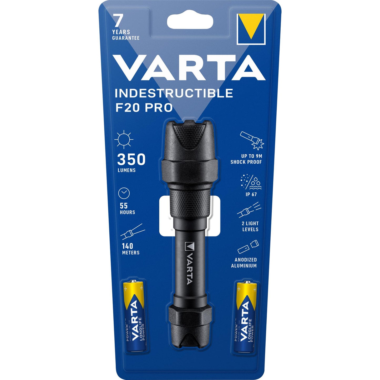 VARTA LED Taschenlampe Indestructible F20 Pro, 350lm inkl. 2x AA Alkaline Batterie Retail Blister