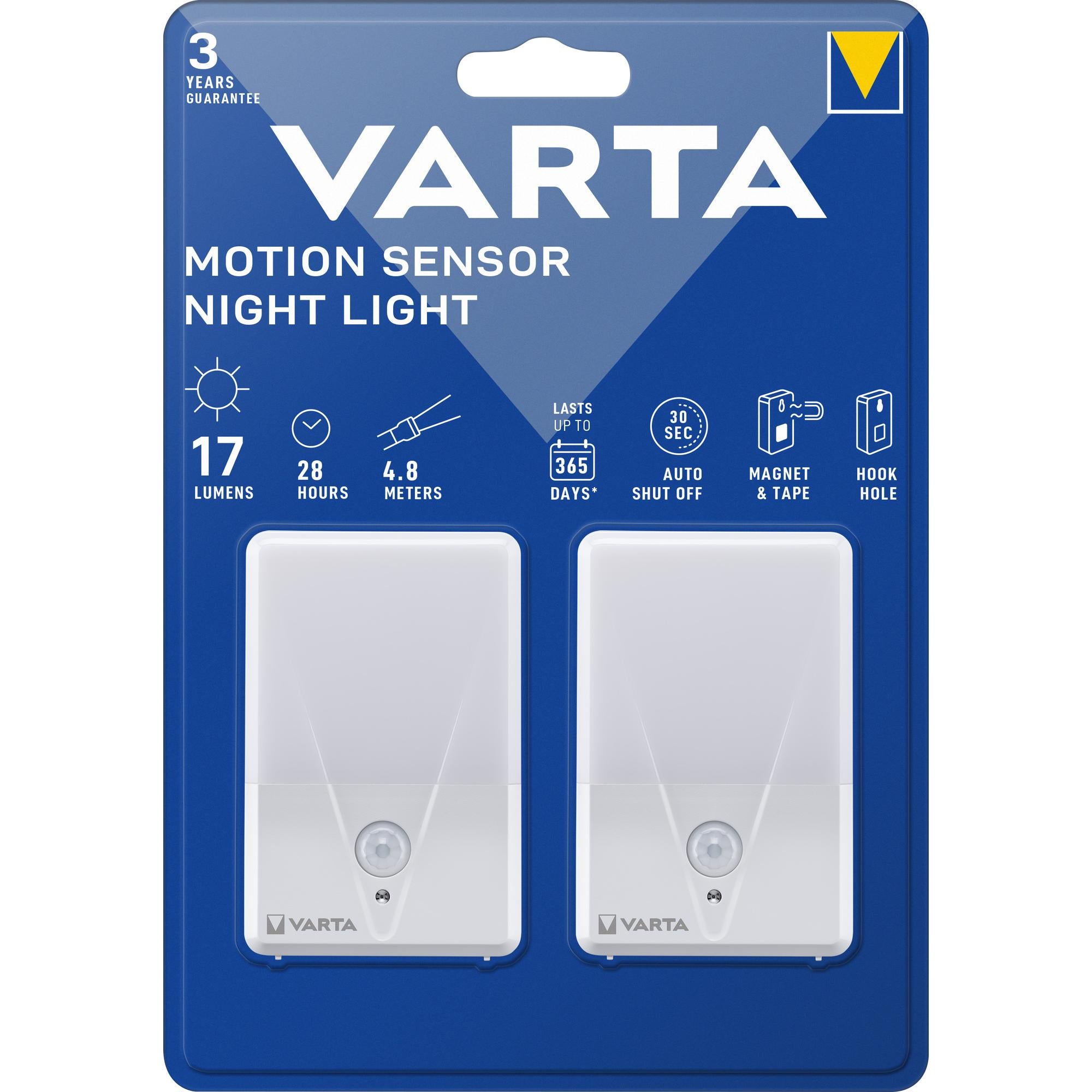 VARTA LED Taschenlampe Motion Sensor Night Light, 17lm, Twin Pack, exkl. 3x AAA Alkaline Batterie, Retail Blister