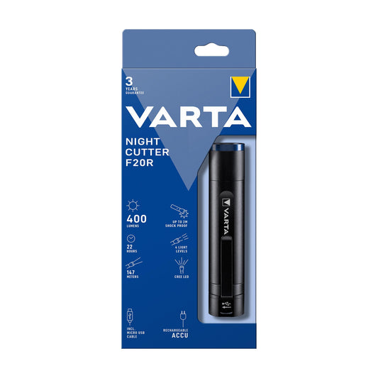 VARTA LED Taschenlampe Night Cutter F20R - 400lm inkl. Micro USB Kabel Retail Blister