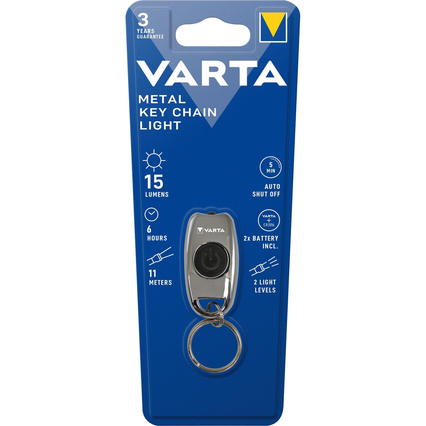 VARTA LED Taschenlampe Metal Key Chain Light, 15lm inkl. 2x Knopfzelle CR2016, Retail Blister