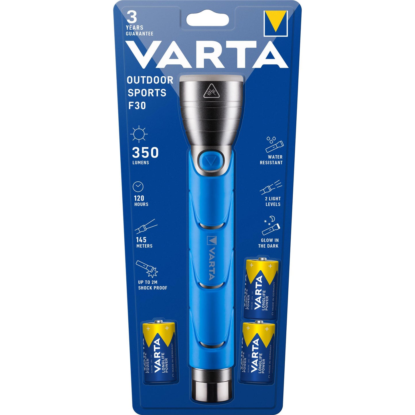 VARTA Outdoor Sports F30 LED Taschenlampe - 350lm inkl. 3x Baby C Batterie Retail Blister