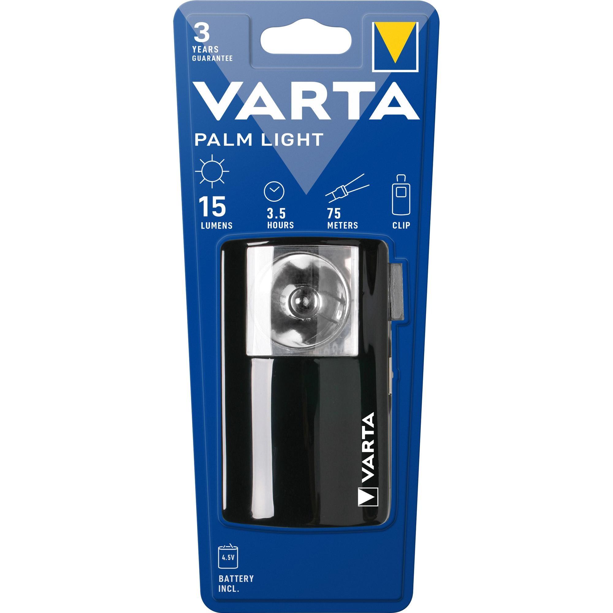 VARTA LED Taschenlampe Palm Light, 15lm inkl. 1x Batterie Zink-Kohle 3R12, Retail Blister