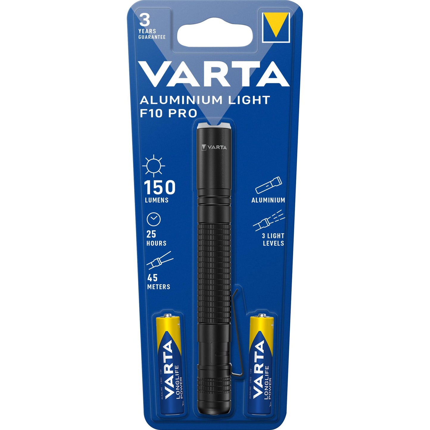 VARTA LED Taschenlampe Aluminium Light, 150lm inkl. 2x AAA Alkaline Batterie, Retail Blister