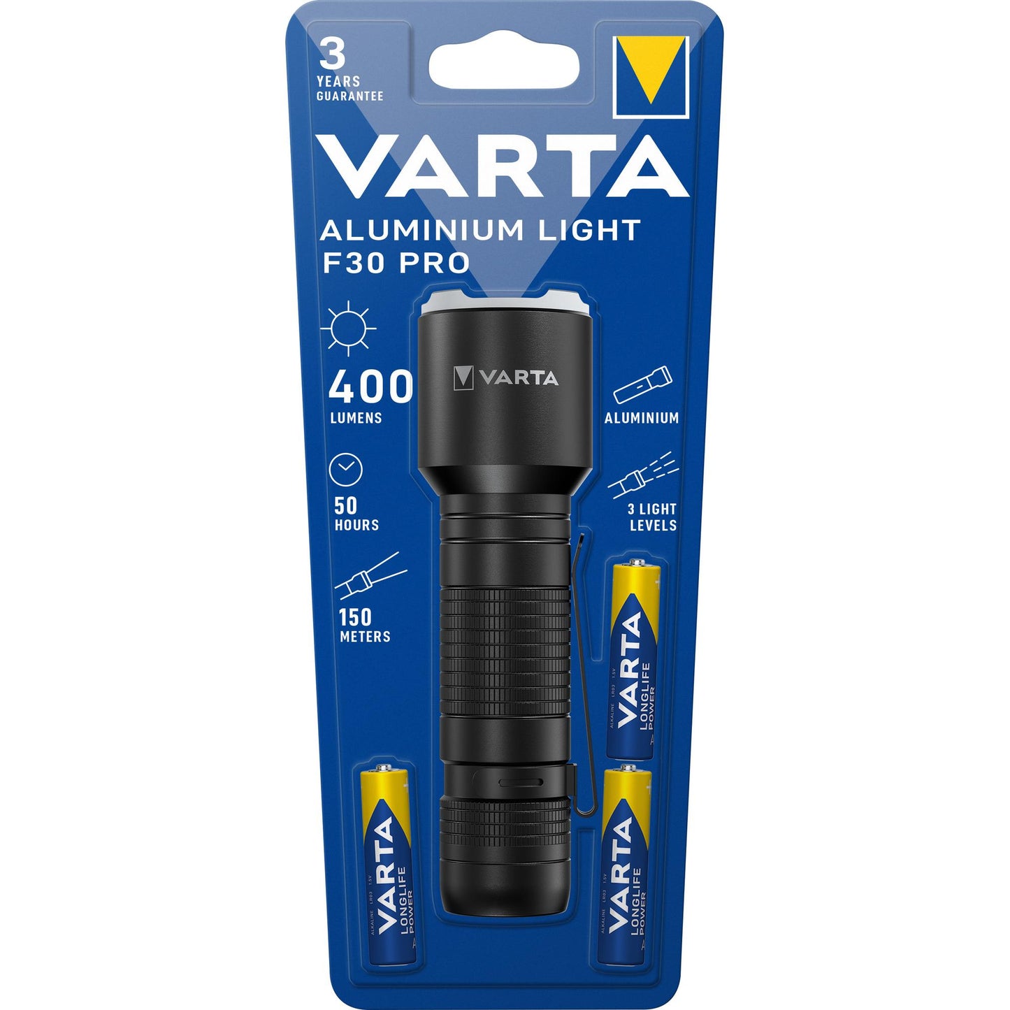 VARTA LED Taschenlampe Aluminium Light, 400lm inkl. 3x AAA Alkaline Batterie, Retail Blister