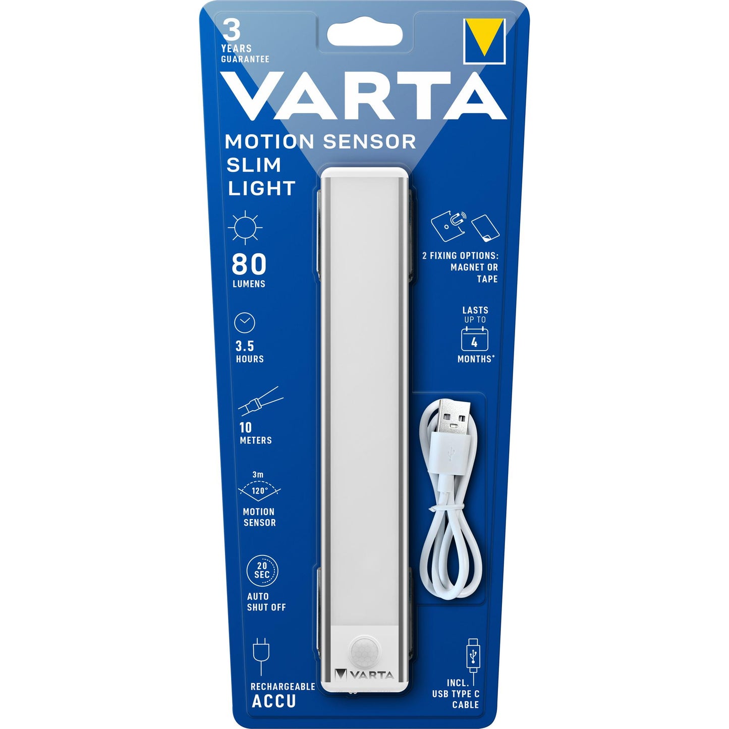 VARTA LED Taschenlampe Motion Sensor Slim Light, 80lm inkl. 1x Lithium-Ionen Akku, Retail Blister