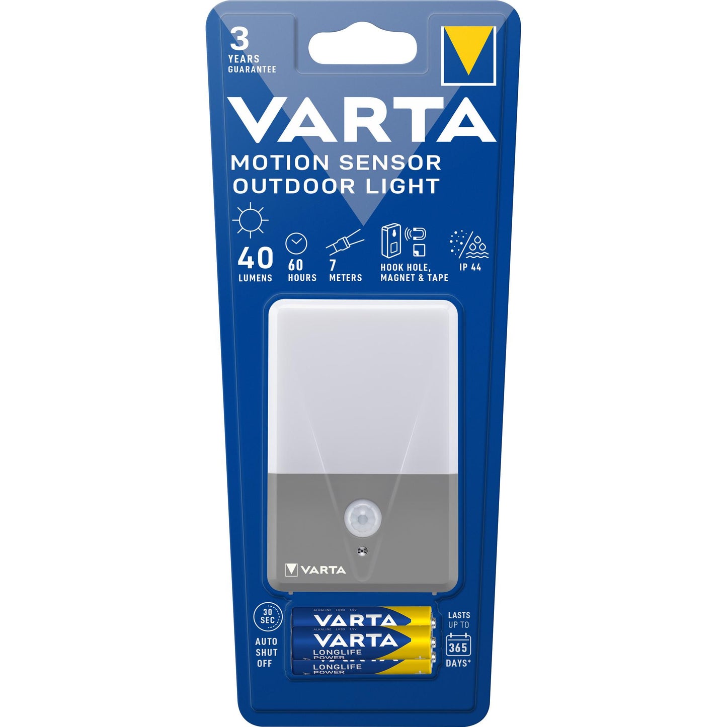 VARTA LED Taschenlampe Motion Sensor Outdoor Light, 40lm, inkl. 3x AAA Alkaline Batterie, Retail Blister