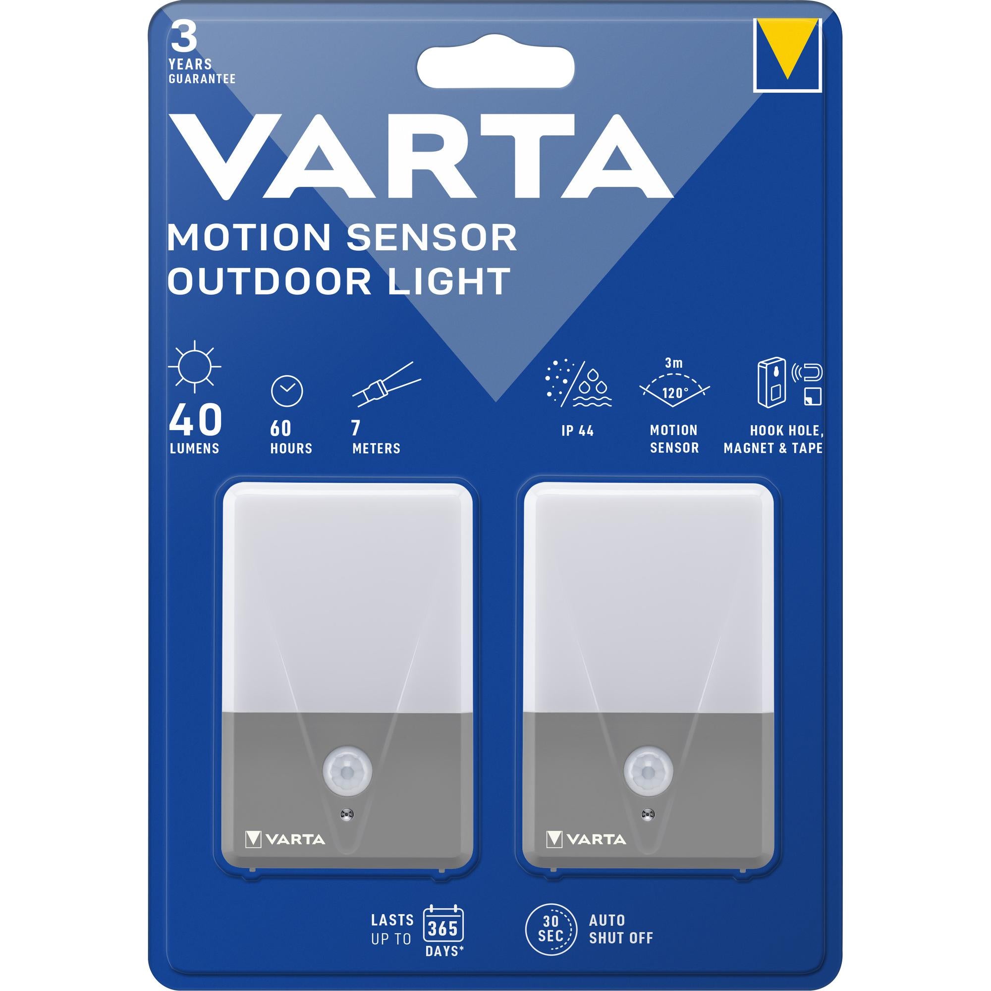 VARTA LED Taschenlampe Motion Sensor Outdoor Light, 40lm, Twin Pack exkl. 3x AAA Alkaline Batterie Retail Blister