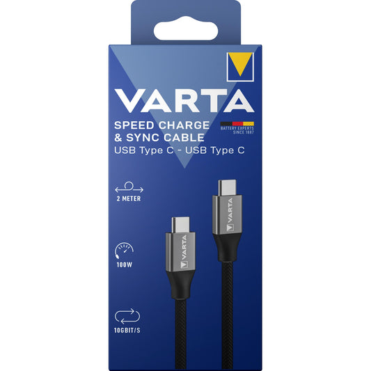 VARTA Kabel USB-C/USB-C, 100W, 2.0m 10Gbit/s, schwarz, Retail-Blister
