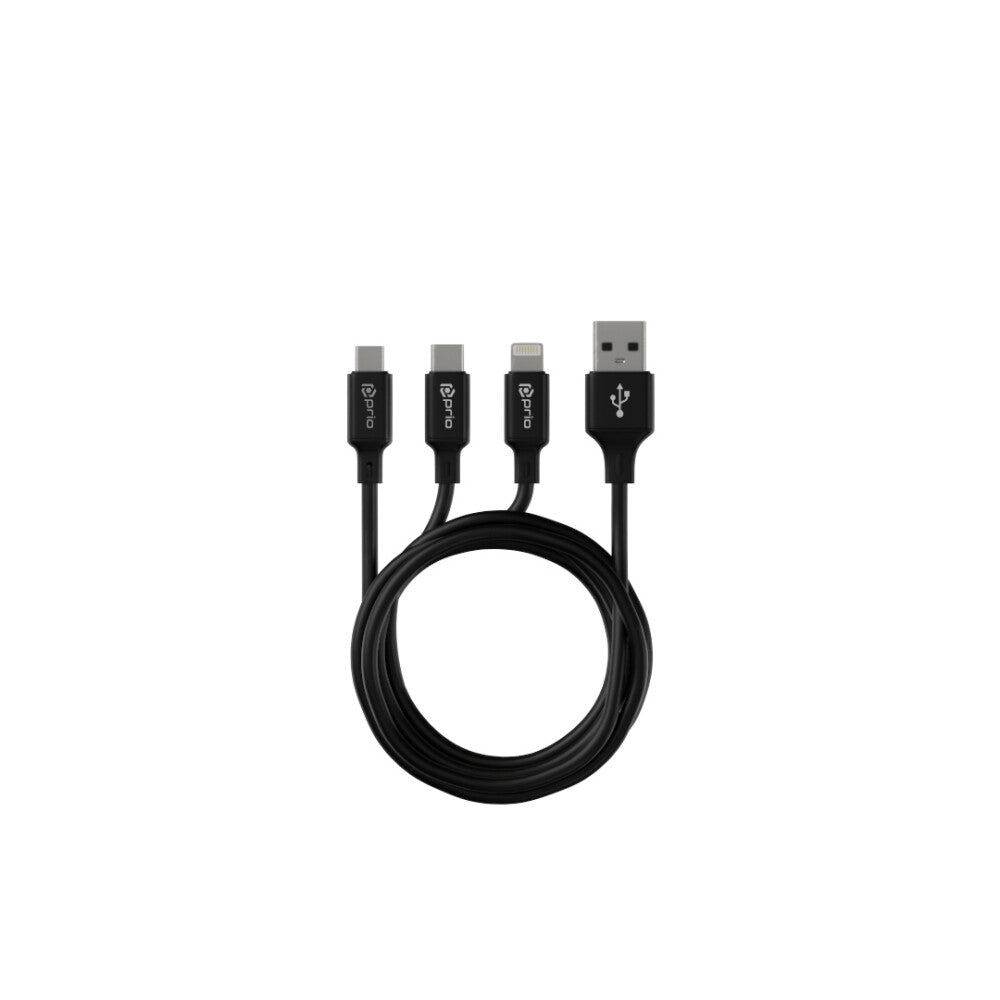 prio 3in1 Micro USB & USB C & Lightning auf USB-A-Kabel (3A, 1,2m) schwarz