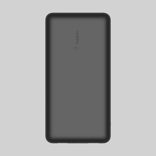 Belkin BOOST CHARGE Powerbank Frontal ohne Verpackung Hintergrund Grau