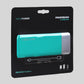 REALPOWER PB-5500 Fashion Lake Blue Powerbank mit Verpackung Hintergrund Grau