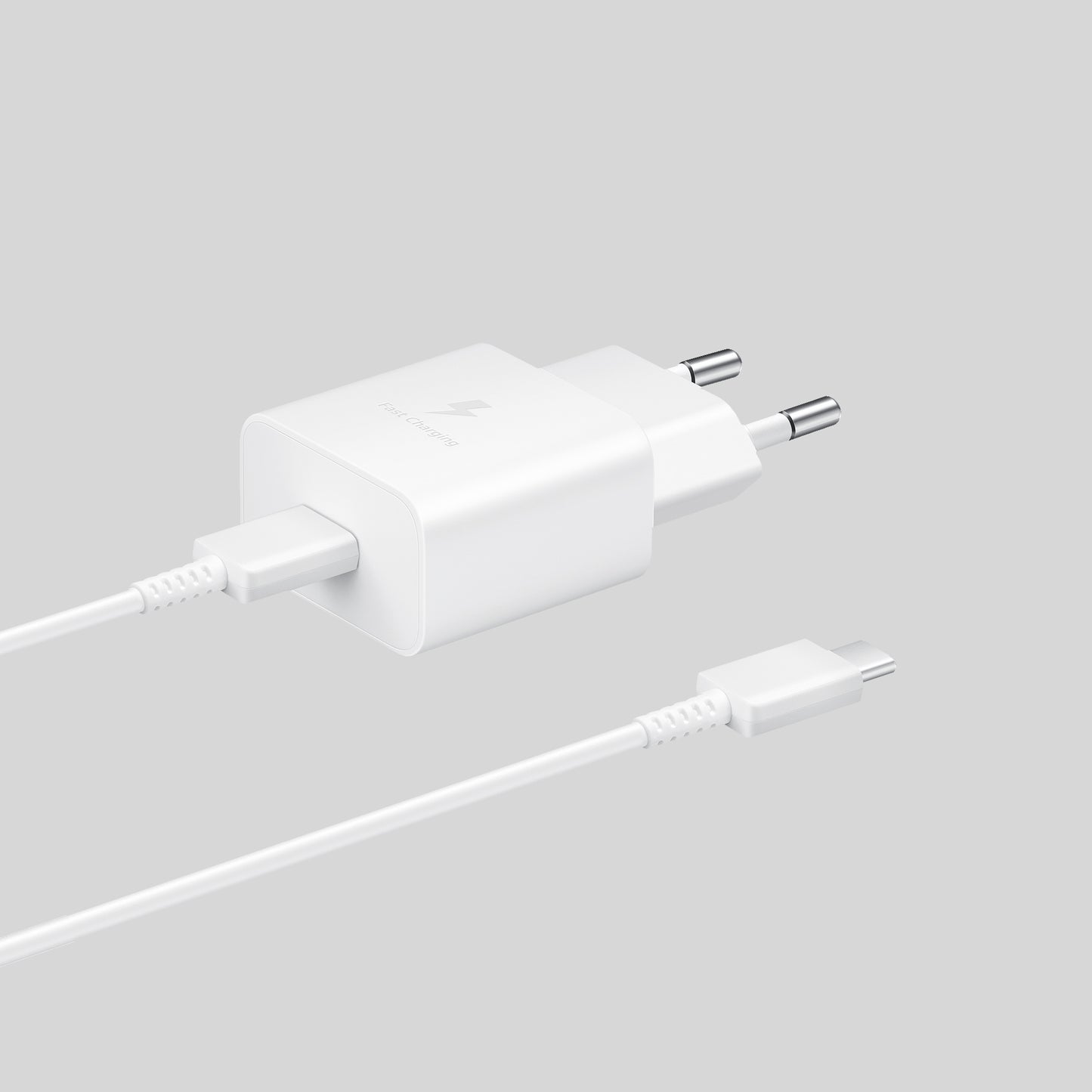 Samsung Power Travel Adapter Ladegerät weiss ohne Verpackung Hintergrund Grau
