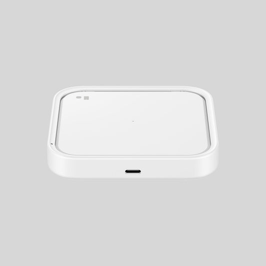 Samsung Wireless Charger Pad Weiss ohne Verpackung Frontal Hintergrund Grau