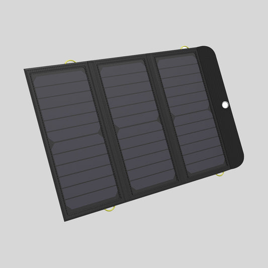 Sandberg Solar Charger 21W Powerbank aufgeklappt ohne Verpackung Hintergrund Grau