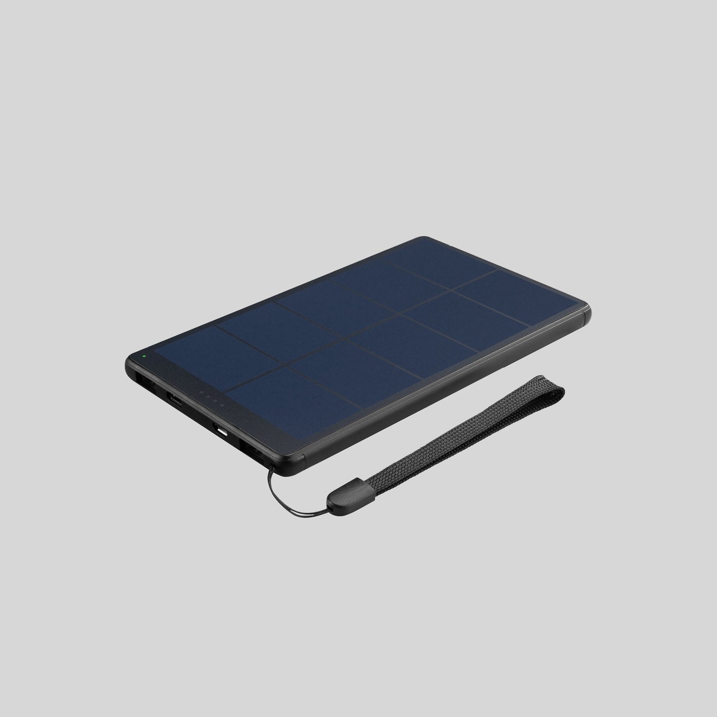 Sandberg Urban Solar Powerbank 10000 ohne Verpackung seitlich Hintergrund Grau