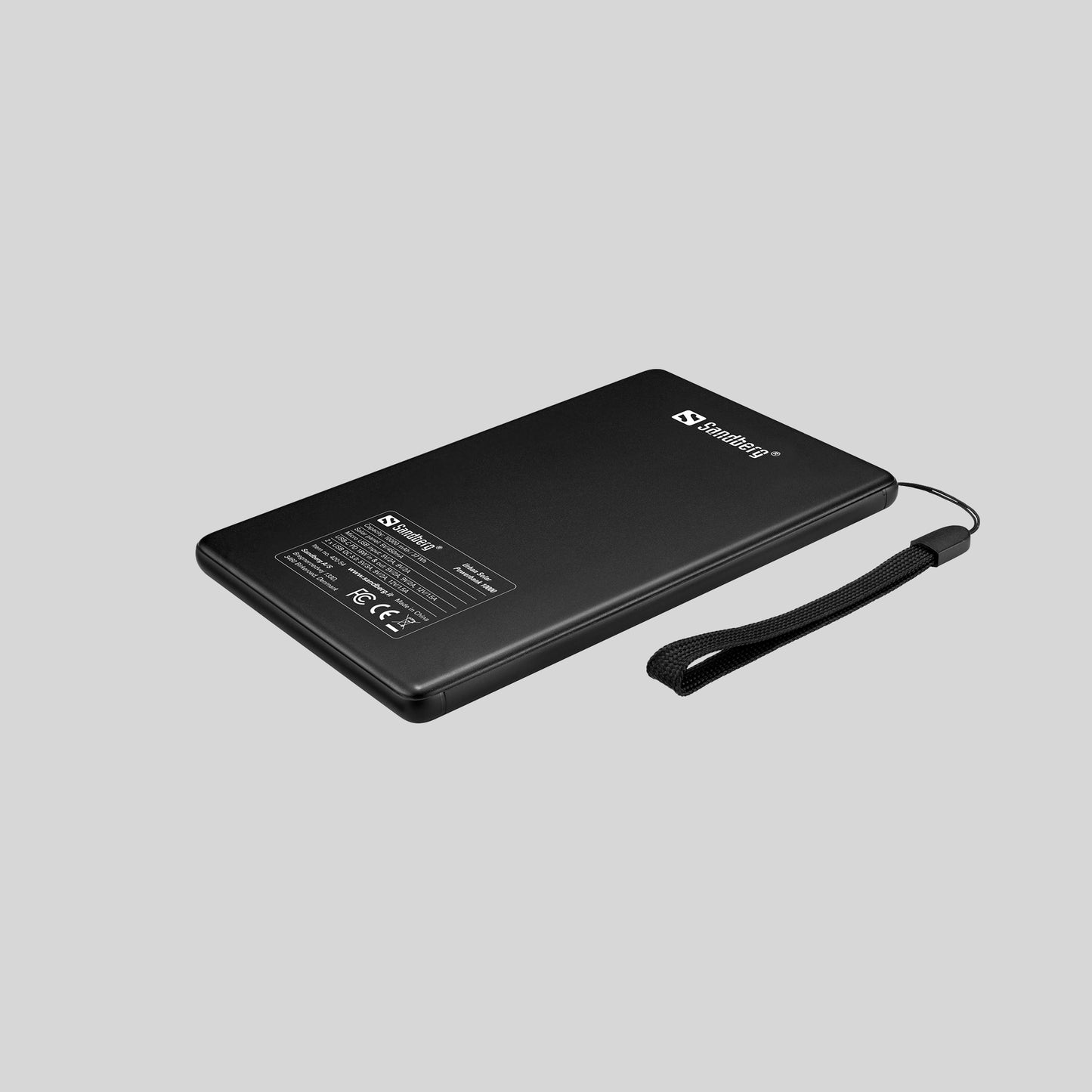 Sandberg Urban Solar Powerbank 10000 ohne Verpackung Rückseite Hintergrund Grau