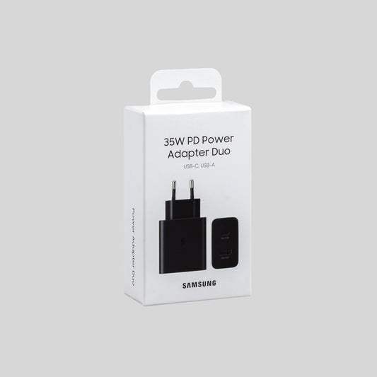 Samsung Power Adapter Duo Ladegerät mit Verpackung  Hintergrund Grau